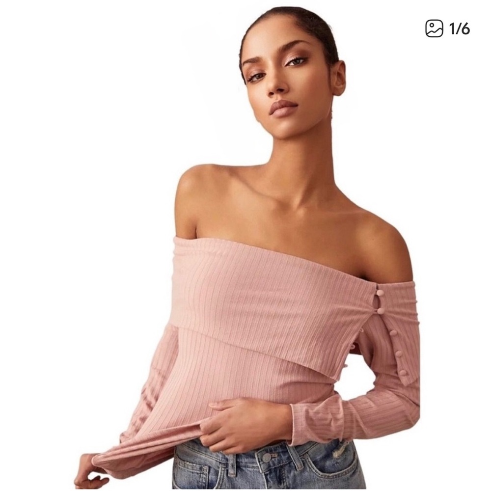 Off-Shoulder Pink Long Sleeve Top